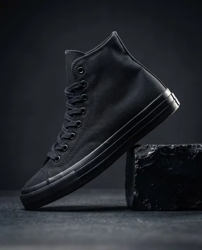 Matte Black High-Top Canvas Sneaker