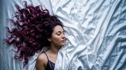 Woman With Purple Curls on Silk Sheets
