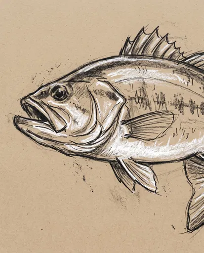 Charcoal and Chalk Bass Fish Sketch