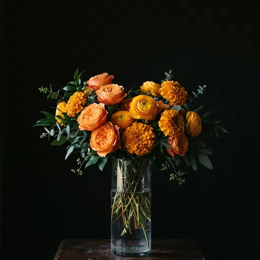Orange and Yellow Bouquet on Black