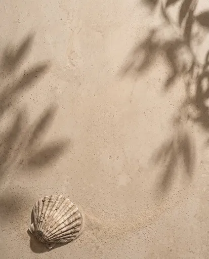 Seashell and Shadows on Beige Stone