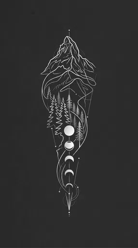 Minimalist Mountain and Moon Phases Tattoo Design
