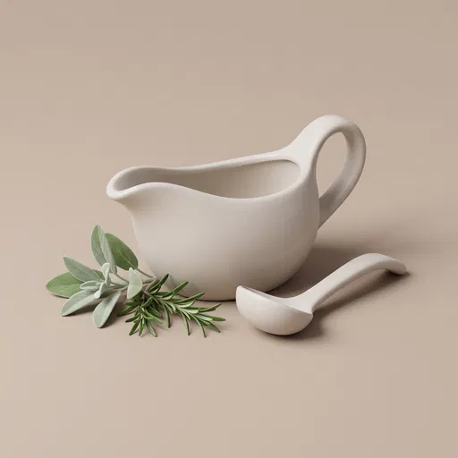 Matte Ceramic Gravy Boat With Herbs