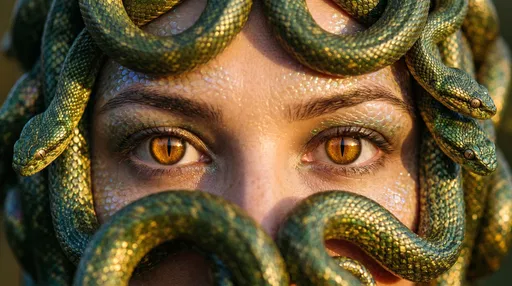 Close-Up of Gorgon Eyes with Snakes