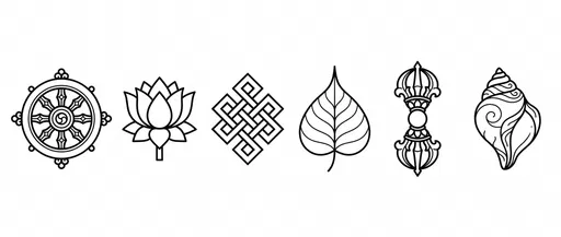 Six Buddhist Symbols Line Art Icons