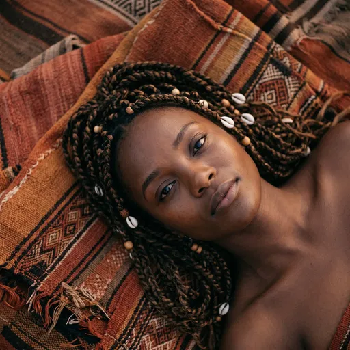Overhead Portrait of Woman on Textiles