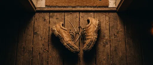 Muddy Trail Sneakers on Wooden Cabin Porch