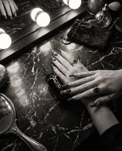 Gothic Lace French Manicure on Vanity