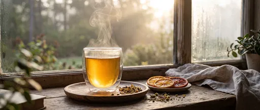 Steaming Herbal Tea on Sunny Windowsill