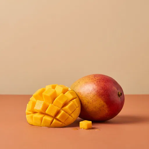 Fresh Whole and Diced Mango Studio Shot