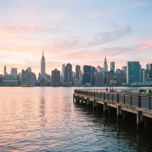 Midtown Manhattan Skyline from Pier at Sunset