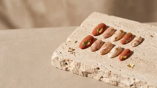 Terracotta and Gold Press-On Nails on Stone
