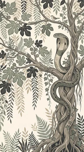 Botanical Illustration of Cobra on Fig Tree