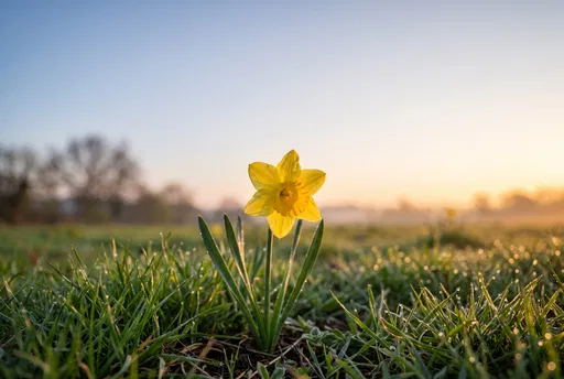 Single Yellow Daffodil in Morning Dew