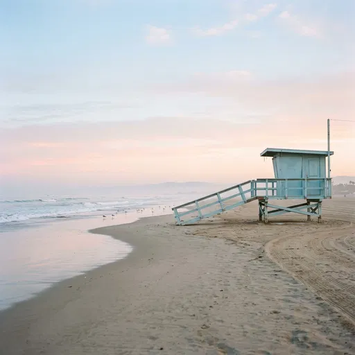 Pale Blue Lifeguard Tower at Dawn