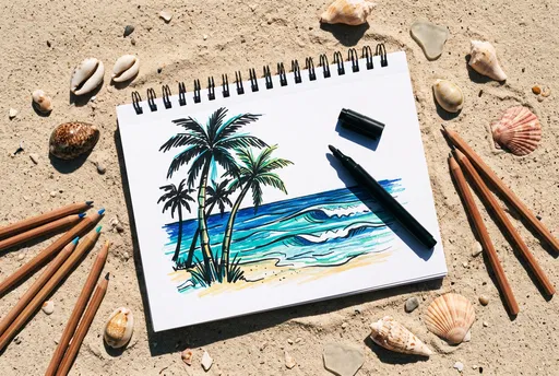 Beach Sketchpad With Palm Tree Drawing