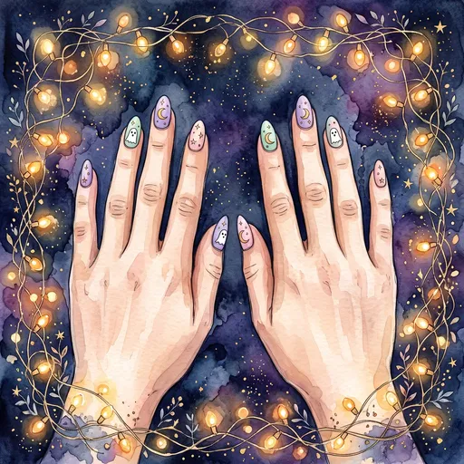 Watercolor Halloween Pastel Nail Art Illustration
