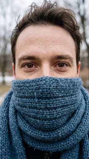 Portrait of Man in Blue Knit Scarf
