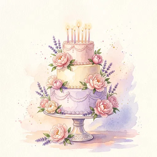 Watercolor Pastel Floral Birthday Cake