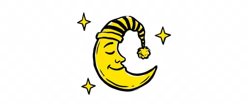 Smiling Crescent Moon in Nightcap Illustration
