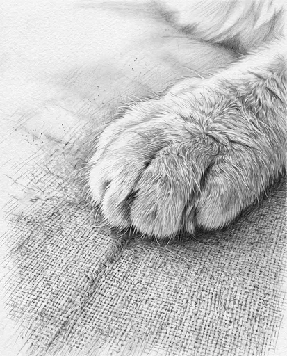 Graphite Sketch of Furry Pet Paw
