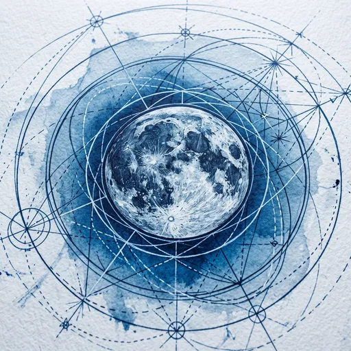 Blue Geometric Moon Illustration