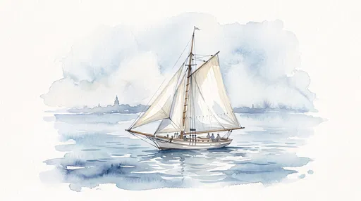 Watercolor Sailboat on Calm Blue Water