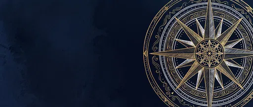 Ornate Gold Compass Rose on Navy Background