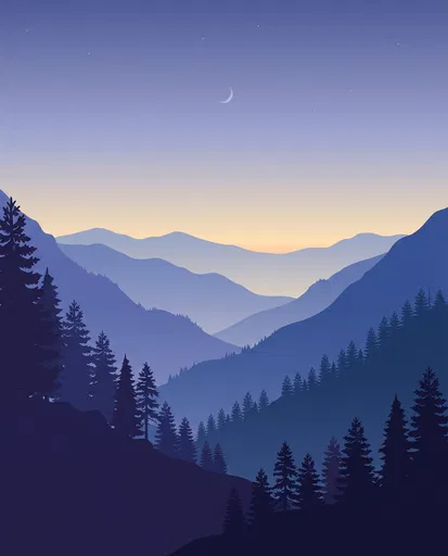 Twilight Blue Mountain Ridges Vector Illustration