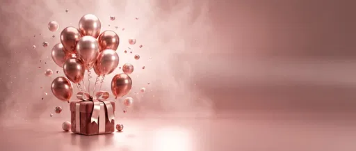 Rose Gold Gift Box and Balloons