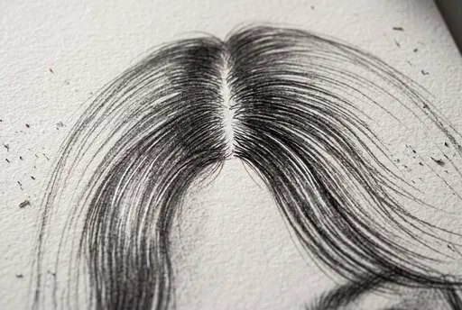 Macro Graphite Sketch of Parted Hair
