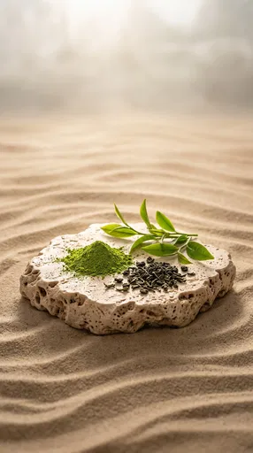 Matcha and Tea Leaves on Stone