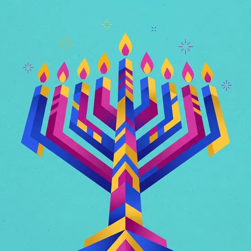 Colorful Geometric Nine-Branched Menorah Illustration