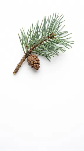 Dewy Pine Sprig on White Background
