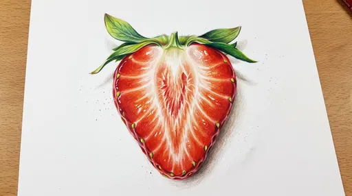 Realistic Colored Pencil Strawberry Half Drawing