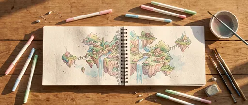 Watercolor Sketchbook With Floating Island Illustration