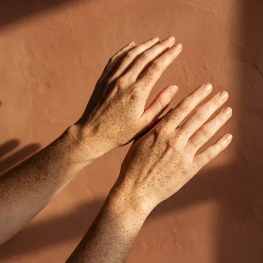 Freckled Hands in Warm Sunlight