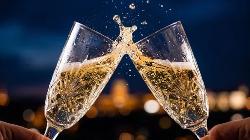 Crystal Champagne Flutes Clinking at Twilight
