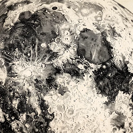 Vintage Woodcut Engraving of Moon Surface