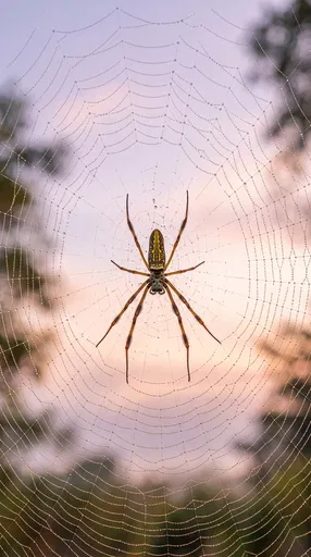 Golden Orb Weaver in Dewy Web