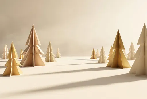 Minimalist Gold Origami Christmas Trees Background