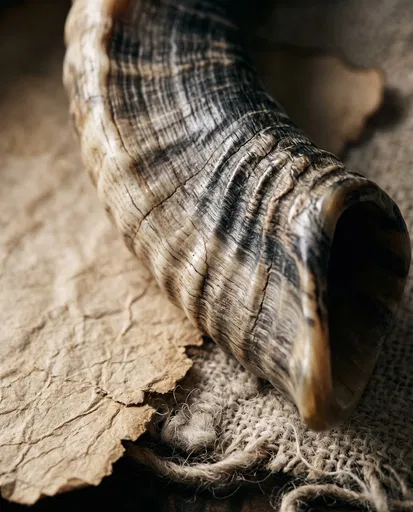 Close-Up of Traditional Ram Horn Shofar