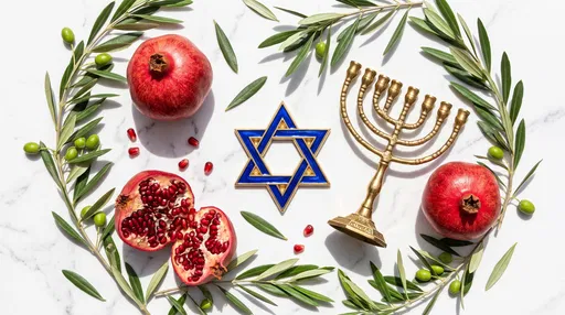 Jewish Symbols Flat Lay on Marble