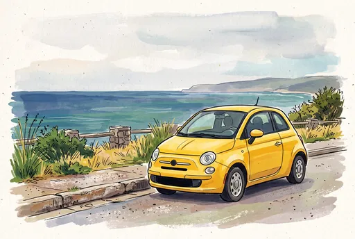 Yellow Compact Car Parked by Coast