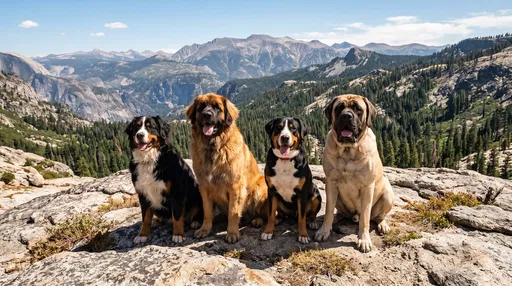 Four Giant Dogs on Alpine Overlook