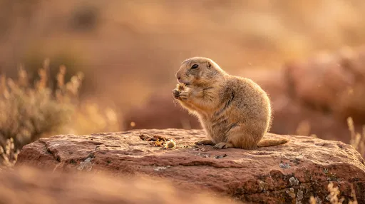 Prairie Dog Eating on Red Rock