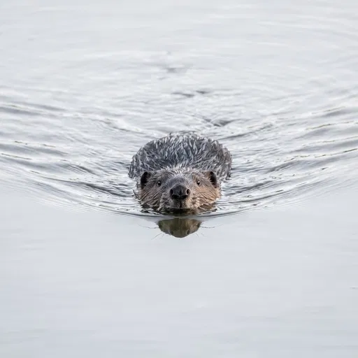 Beaver Swimming Toward Camera in Calm Water