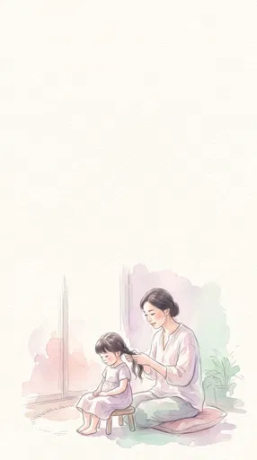 Watercolor Mother Braiding Daughter Hair