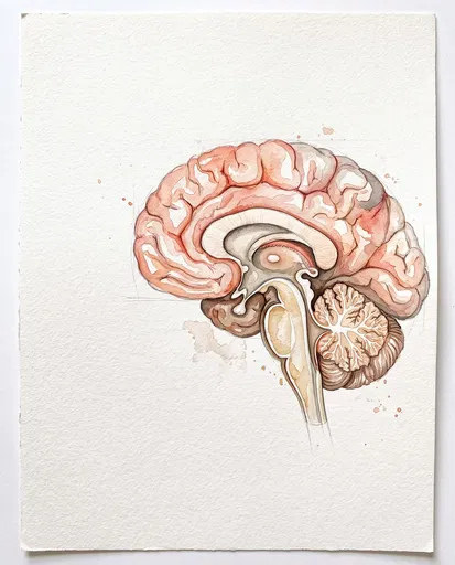 Watercolor Illustration of Human Brain Cross-Section