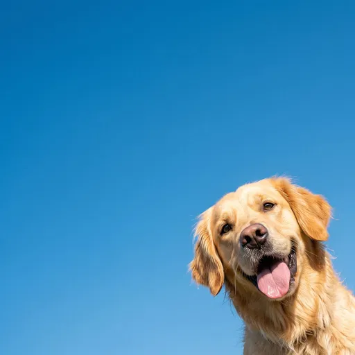 Happy Golden Retriever Against Clear Blue Sky